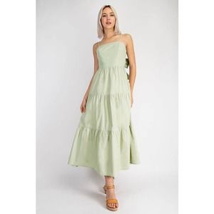 Sleeveless Tie Back Ruffle Ankle Dress Sage